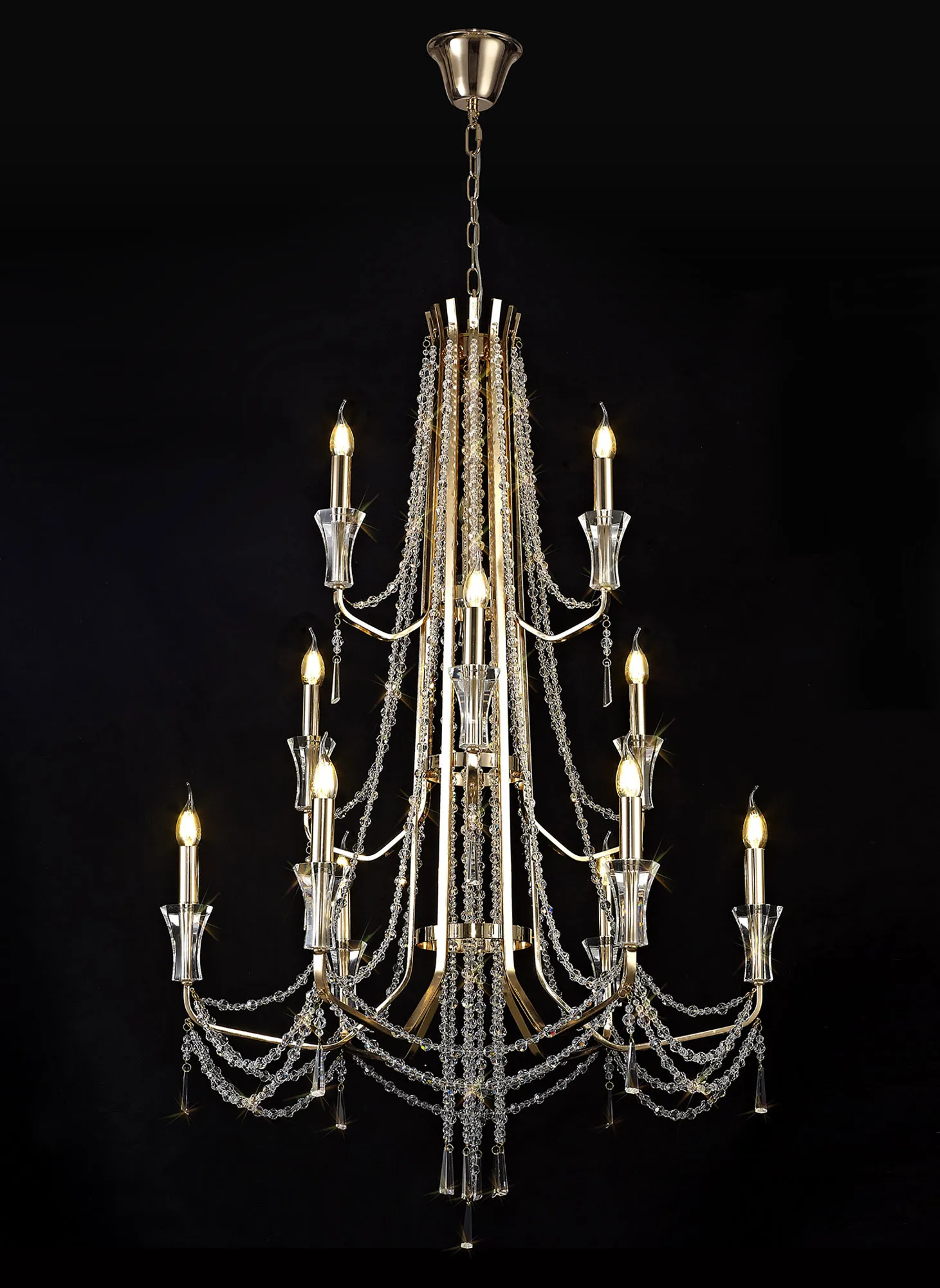 Armand French Gold Crystal Ceiling Lights Diyas Statement Crystal Fittings